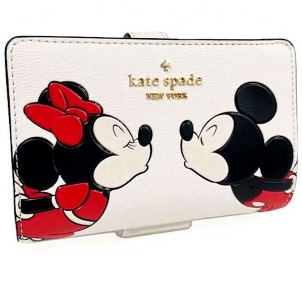 S Kate Spade Disney Minnie Mouse Compact Bifold Wallet Ivory White KG656 NWT - Picture 3 of 16